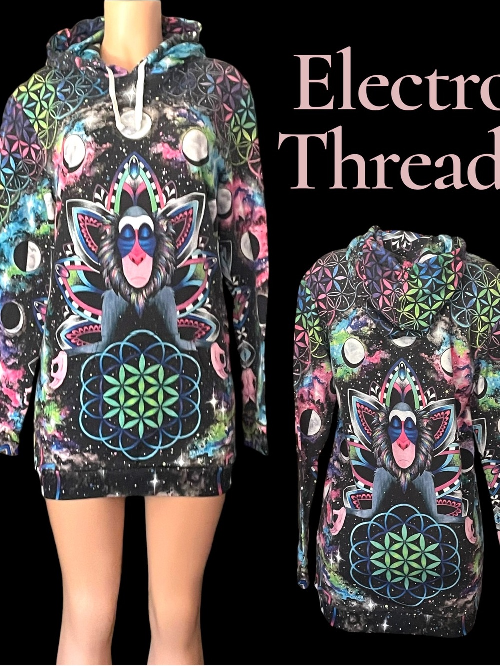 Vibrant Psychedelic Monkey Hoodie with Geometric Mandala